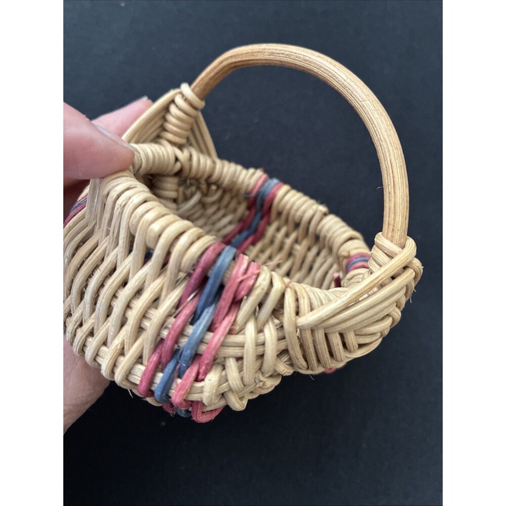 Boyds Bears Mini Woven Basket Bailey's Market Red Blue Stripes Vintage 90s Dolls - Picture 5 of 10